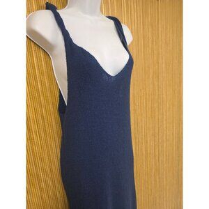 Free People Beach Navy Blue Knit Maxi Dress M Sleeveless Deep V-Neck Cotton